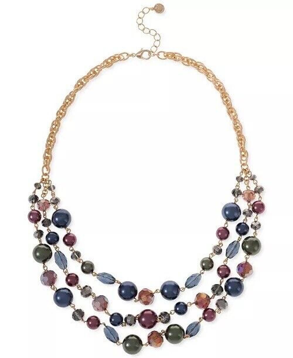 Gold Tone Faux Pearl Beaded Necklace Stylish Womens Fashion Intricate Trendy NEW